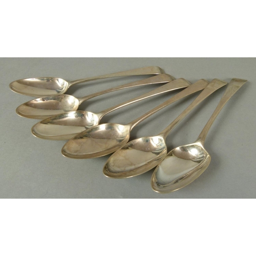 294 - SIX HANOVERIAN PATTERN TABLE SPOONS, three by William Eley, two by Hester Bateman and another, vario... 