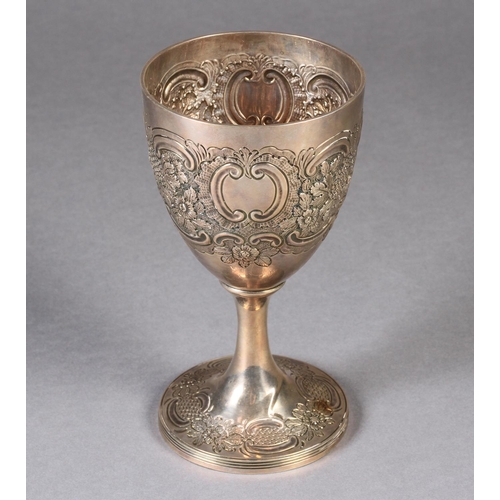 297 - A GEORGE III SILVER CUP, London 1806, possibly William Bateman embossed with fruiting vines, 'C' scr... 