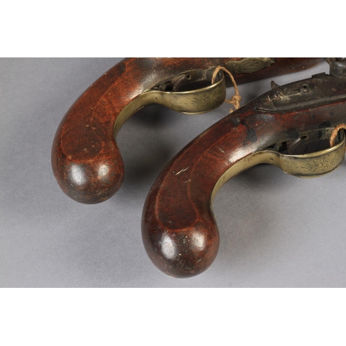 32 - A PAIR OF MARINE FLINTLOCK PISTOLS by Goodison, London, full stocked with signed stepped locks, bras... 