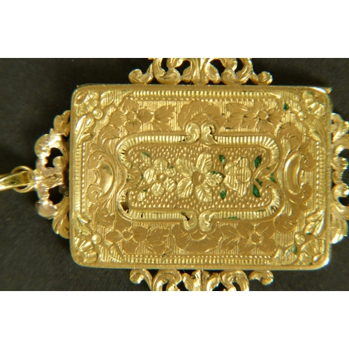 345 - AN EARLY 19TH CENTURY VINAIGRETTE LOCKET in 18ct gold, all over foliate engraved with applied pierce... 