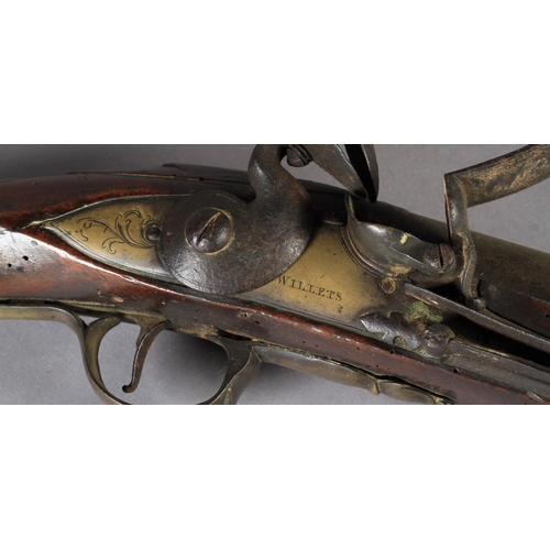 35 - AN EARLY 19TH CENTURY FLINTLOCK COACHING BLUNDERBUSS  by Willets, with signed brass barrel, lock pla... 