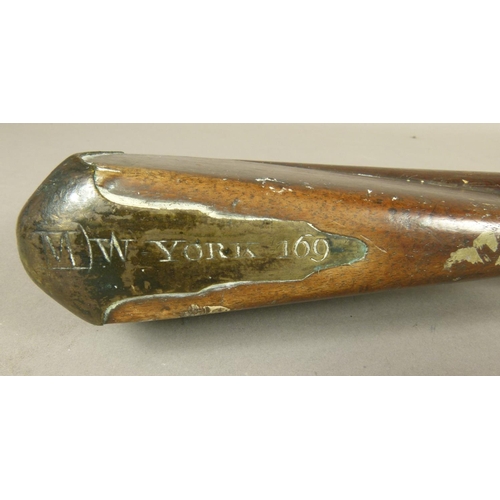 37 - A LATE 18TH CENTURY FLINTLOCK MUSKET  three quarter stocked with steel lock plate engraved REA, bras... 