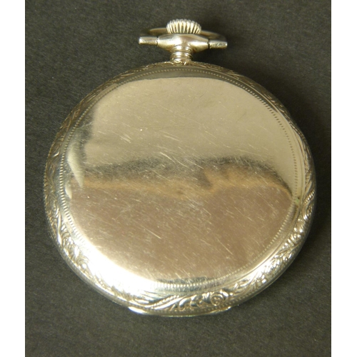 374 - ART DECO POCKET WATCH BY TRAVANNES in an open faced 14ct gold case No 992314 with foliate scroll eng... 