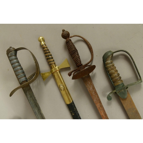 38 - A GROUP OF FOUR SWORDS including a Victorian British Army infantry officer's sword, an early 19th ce... 