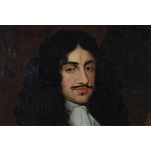 383 - ENGLISH SCHOOL LATE (17th Century) Charles II, half length, in armour with a crown at his side, oil ... 