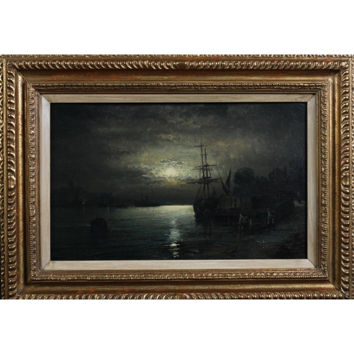 409 - WILLIAM THORNLEY (1857-1935), Moonlit Mouth of the Medway and Fisherfolk unloading the catch at Suns... 