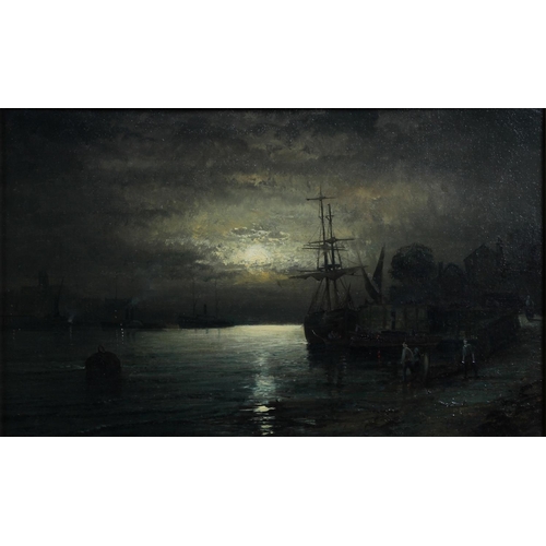 409 - WILLIAM THORNLEY (1857-1935), Moonlit Mouth of the Medway and Fisherfolk unloading the catch at Suns... 