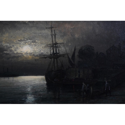 409 - WILLIAM THORNLEY (1857-1935), Moonlit Mouth of the Medway and Fisherfolk unloading the catch at Suns... 