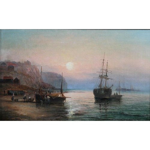 409 - WILLIAM THORNLEY (1857-1935), Moonlit Mouth of the Medway and Fisherfolk unloading the catch at Suns... 