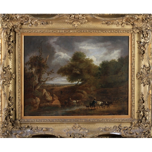 411 - BENJAMIN BARKER OF BATH (1776-1838) Landscape with river crossing, drovers and cattle, oil on canvas... 