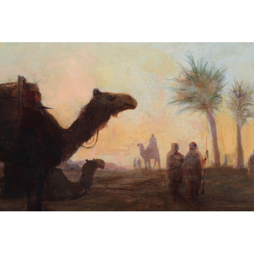 417 - LEMUEL D. ELDRED (American, 1848-1921) Arab encampment on the outskirts of a city at dusk, with came... 