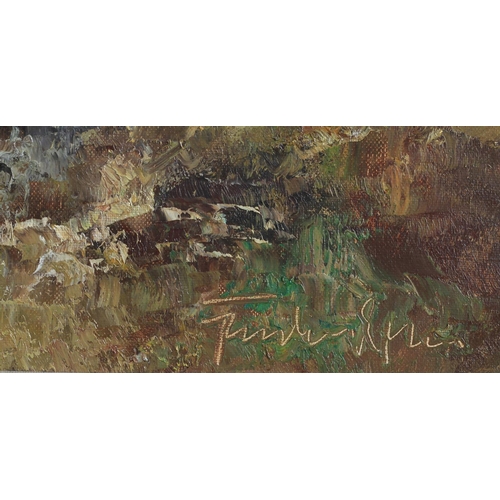 434 - FURSTENBURG (20th Century), Elegant figures in a woodland, oil on canvas, signed to lower right, 70c... 