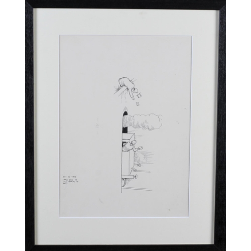 437 - WILLIAM HEATH ROBINSON (1872-1944), Just In Time, vignette, pen and ink on artist board, artist's si... 