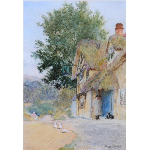 450 - ARTHUR CLAUDE STRACHAN (1865-c.1938) Cottages with figure feeding hens; yeoman and his dog at the do... 