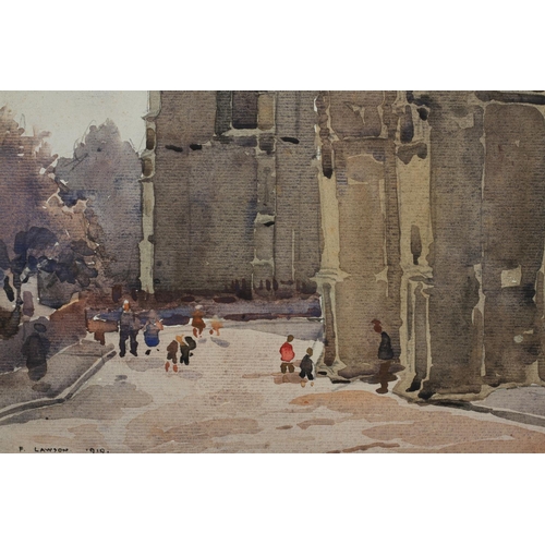 453 - ARR FRED LAWSON (1888-1968) East Church, Stirling with figures, watercolour, signed and dated 1919 t... 