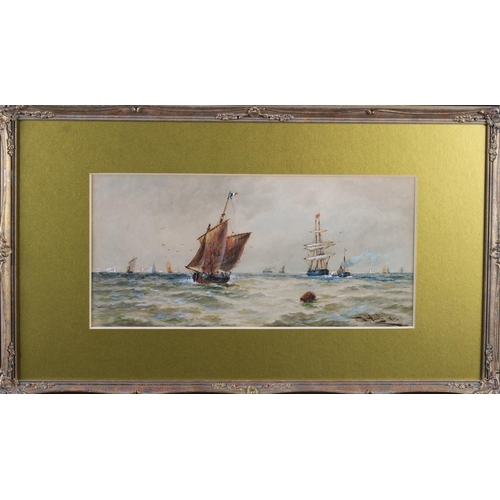 455 - THOMAS BUSH HARDY (1842-1897) Shipping in the Channel, watercolour heightened white, signed and date... 