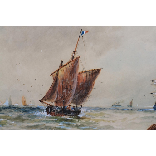 455 - THOMAS BUSH HARDY (1842-1897) Shipping in the Channel, watercolour heightened white, signed and date... 