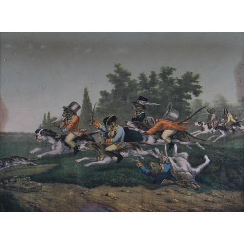 461 - FRENCH SCHOOL, (Late 19th/Early 20th Century) A pair of coloured lithographs of monkey jockeys ridin... 