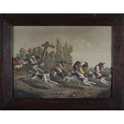 461 - FRENCH SCHOOL, (Late 19th/Early 20th Century) A pair of coloured lithographs of monkey jockeys ridin... 