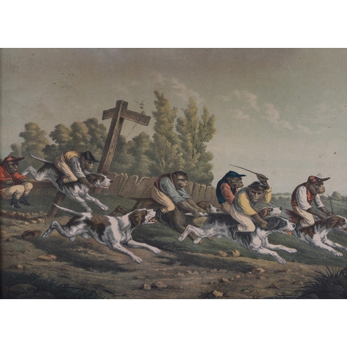 461 - FRENCH SCHOOL, (Late 19th/Early 20th Century) A pair of coloured lithographs of monkey jockeys ridin... 