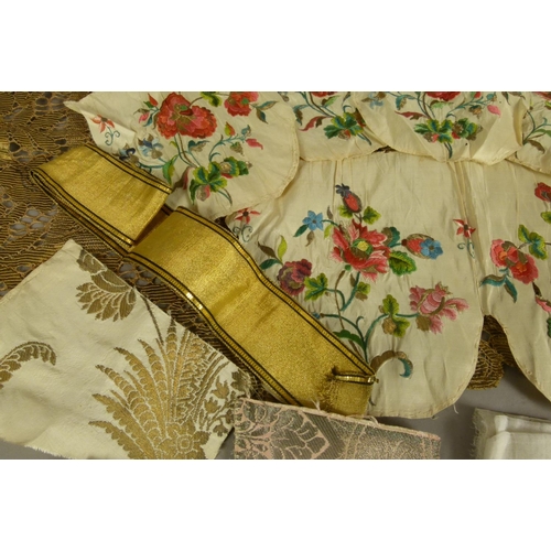 5 - A COLLECTION OF 18TH/19TH TEXTILES AND EMBROIDERIES to include seven double sided floral embroiderie... 