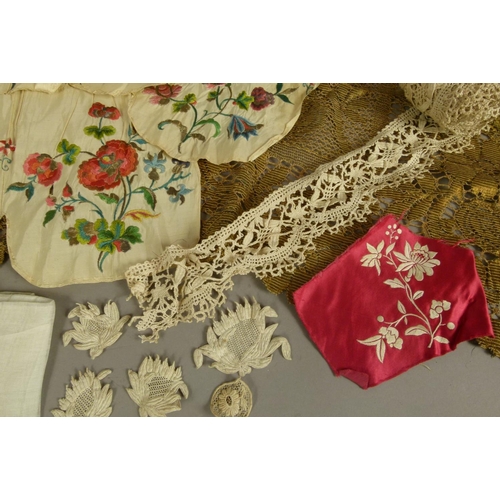 5 - A COLLECTION OF 18TH/19TH TEXTILES AND EMBROIDERIES to include seven double sided floral embroiderie... 