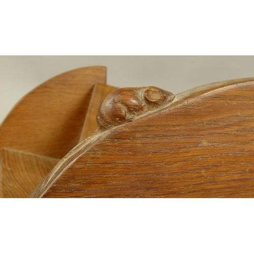 501 - A THOMPSON OF KILBURN 'MOUSEMAN' BOOK TROUGH, carved in relief with a mouse, 46cm wide. See illustra... 