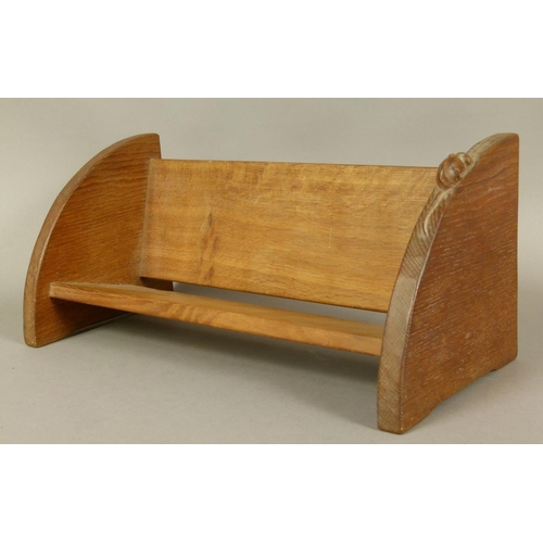 501 - A THOMPSON OF KILBURN 'MOUSEMAN' BOOK TROUGH, carved in relief with a mouse, 46cm wide. See illustra... 