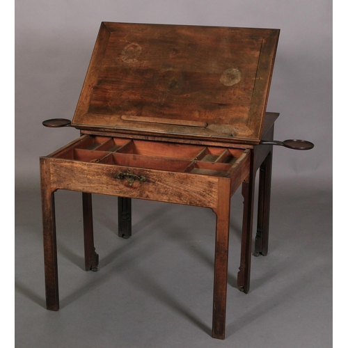 508 - AN EARLY GEORGE III MAHOGANY ARCHITECT'S DESK, the moulded and hinged top with ratchet and patent bo... 