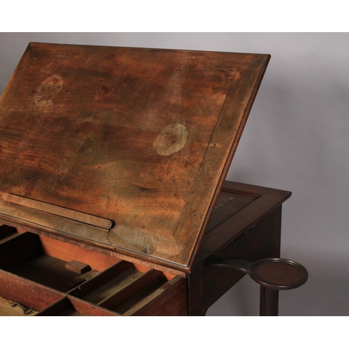 508 - AN EARLY GEORGE III MAHOGANY ARCHITECT'S DESK, the moulded and hinged top with ratchet and patent bo... 