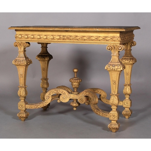 509 - A 19TH CENTURY GILTWOOD CENTRE TABLE in 17th century style, the rectangular lacquered top decorated ... 