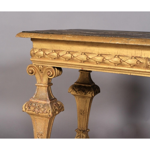 509 - A 19TH CENTURY GILTWOOD CENTRE TABLE in 17th century style, the rectangular lacquered top decorated ... 