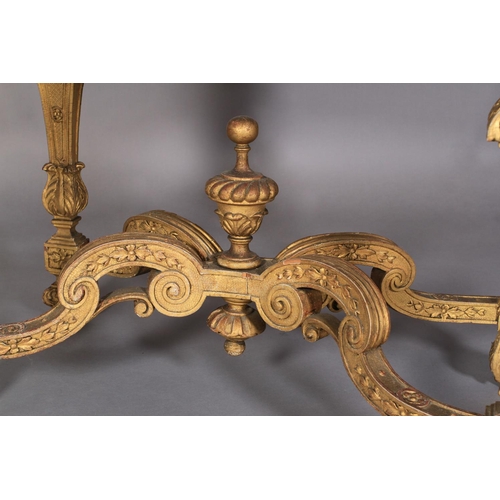 509 - A 19TH CENTURY GILTWOOD CENTRE TABLE in 17th century style, the rectangular lacquered top decorated ... 