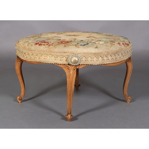 513 - AN EARLY VICTORIAN MAPLE FRAMED CIRCULAR STOOL, the stuffed over top worked in gros and petit point ... 