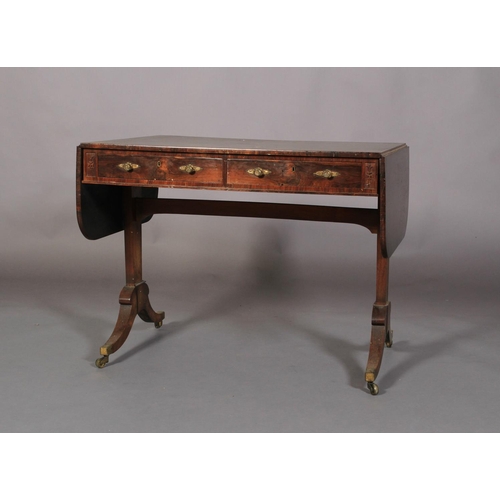 514 - A REGENCY ROSEWOOD VENEERED SOFA TABLE, fitted with pair of drawers and blind opposing, gilt metal p... 