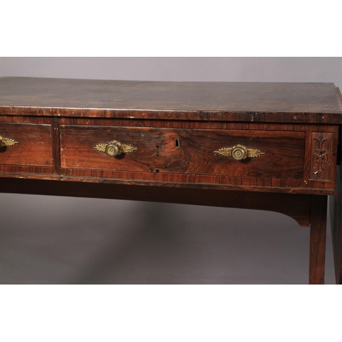 514 - A REGENCY ROSEWOOD VENEERED SOFA TABLE, fitted with pair of drawers and blind opposing, gilt metal p... 