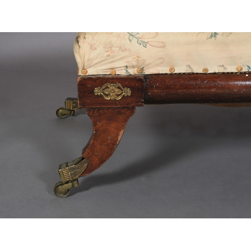 517 - A REGENCY FAUX ROSEWOOD DECORATED BEECH S-SCROLL ARM DAY BED c.1820, upholstered in floral chintz, s... 