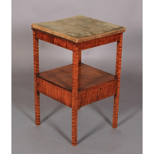 523 - A REGENCY TIGER MAPLE VENEERED TWO TIER WASH STAND with replaced velvet covered top and replaced dra... 