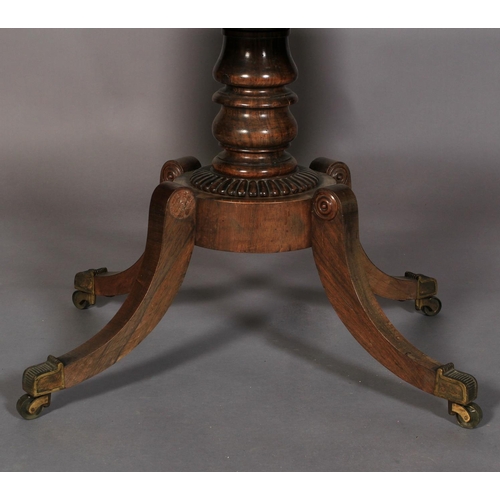 530 - A REGENCY ROSEWOOD SOFA TABLE, having twin drop leaves, beaded flush frieze drawer and opposing dumm... 