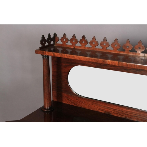 541 - AN EARLY VICTORIAN ROSEWOOD VENEERED MIRROR BACK CHIFFONIER, the top with three quarter gallery of p... 