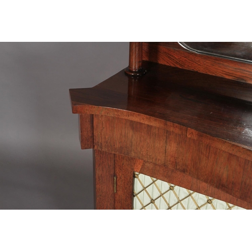 541 - AN EARLY VICTORIAN ROSEWOOD VENEERED MIRROR BACK CHIFFONIER, the top with three quarter gallery of p... 