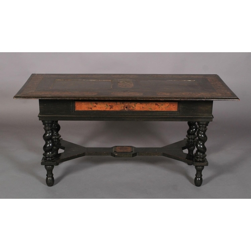 592 - A FLEMISH WALNUT VENEERED SIDE TABLE in late 17th century style, the panelled rectangular top with b... 