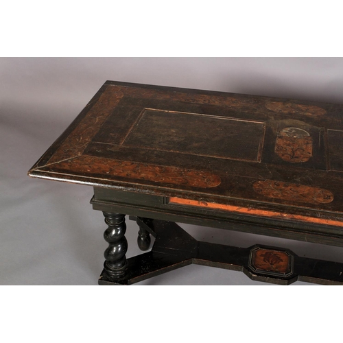 592 - A FLEMISH WALNUT VENEERED SIDE TABLE in late 17th century style, the panelled rectangular top with b... 