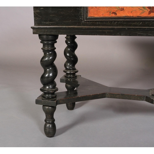 592 - A FLEMISH WALNUT VENEERED SIDE TABLE in late 17th century style, the panelled rectangular top with b... 