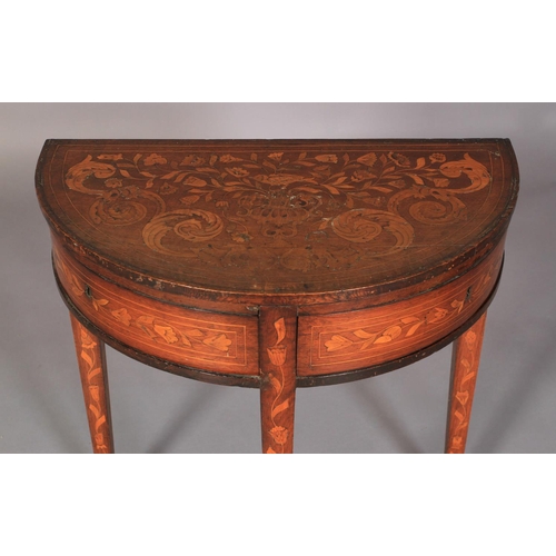 598 - A DUTCH MAHOGANY AND MARQUETRY SEMI-CIRCULAR SIDE TABLE, late 18th century inlaid with a flower fill... 