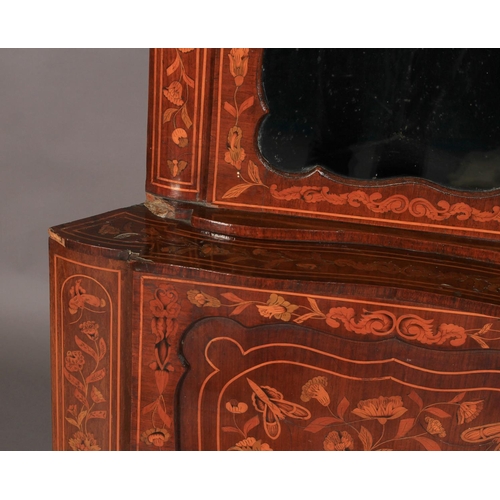 604 - A 19TH CENTURY DUTCH FLORAL MARQUETRY MAHOGANY STANDING CORNER CUPBOARD with glazed top above projec... 