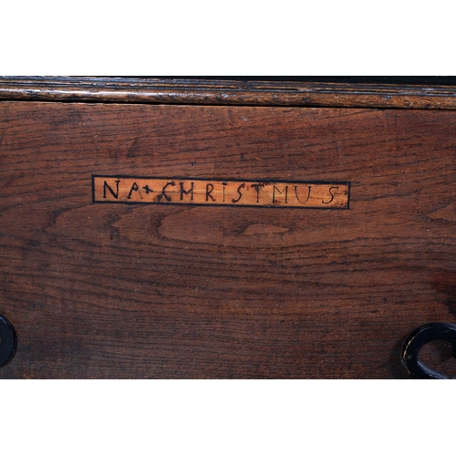 611 - A SWEDISH OAK MARRIAGE CHEST late 18th century having a domed top, the front inlaid with two panels ... 