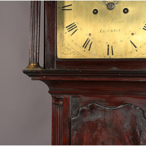 62 - A GEORGE III MAHOGANY LONGCASE CLOCK with cavetto moulded swan neck pediment, set with three ball an... 