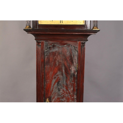 62 - A GEORGE III MAHOGANY LONGCASE CLOCK with cavetto moulded swan neck pediment, set with three ball an... 