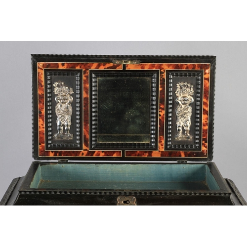 65 - A FLEMISH EBONY VENEERED TABLE CABINET late 17th century, the hinged top above a cavetto frieze and ... 